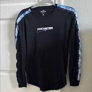 Hollister Black Shirt with Blue Stripe Detail
